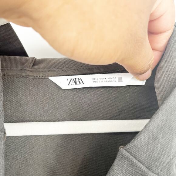 Zara Womens Lounge‎ Gold Half Snap Oversized Boxy Cropped Hoodie Size L Gray - Picture 4 of 7